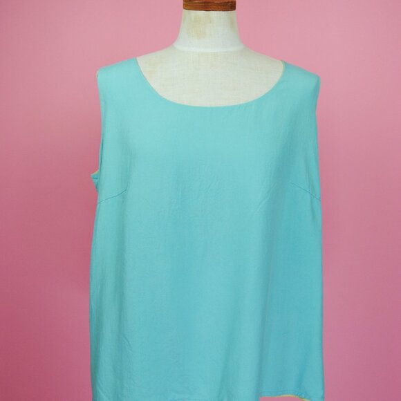 Vintage Silk Reversible Green and Blue Sleeveless Top 90s Y2k - Picture 16 of 17